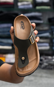 Men’s Leather Buckle Sandals with Tan Sole Stylish & Comfortable - Tan With Mehandi Green-7 Man